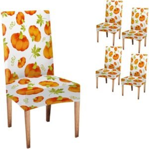Halloween Chair Covers Musesh Autumn Chair Covers Halloween Orange Pumpkins Trendy Pattern Watercolor Fall Chair Covers Set of 4 Stretch Removable Washable Slipcovers for Dining Room Hotel Kitchen